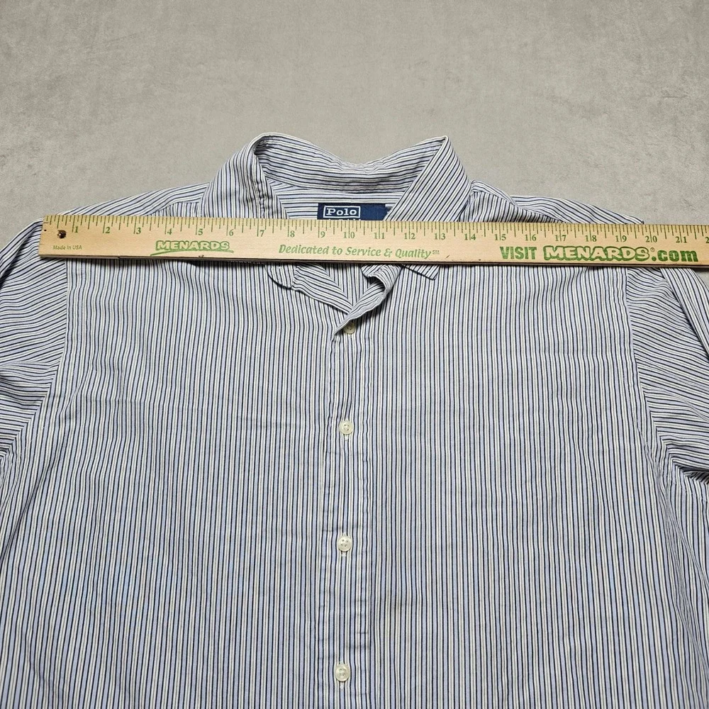 Polo Ralph‎ Lauren Philip Mens 17-34 Blue White Striped Cotton French Cuff Shirt